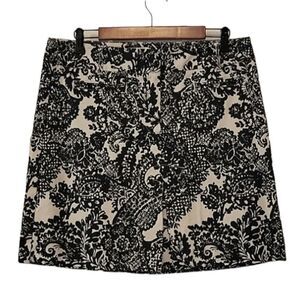 Talbots Black Damask Print Twill Pleated Stretch Skirt Size 12 NWOT